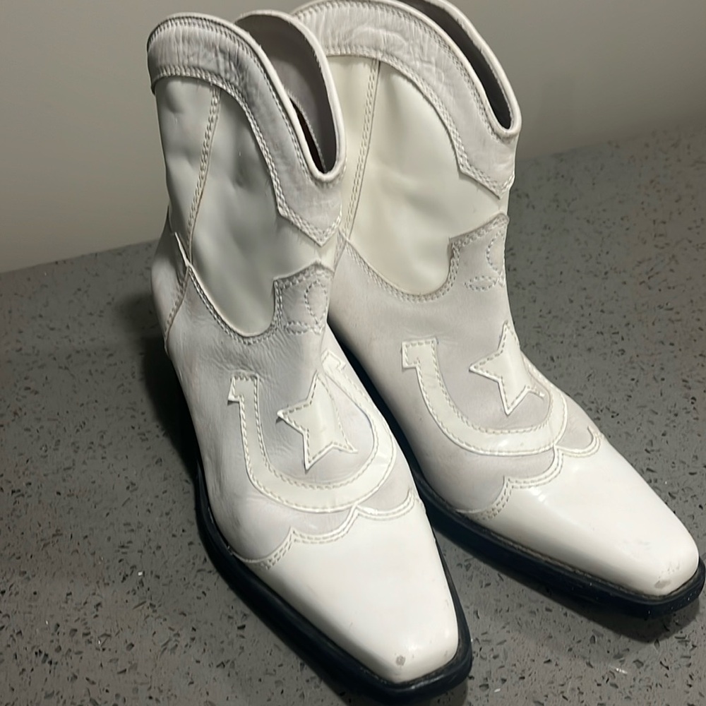 Ganni White Western Heeled Boots